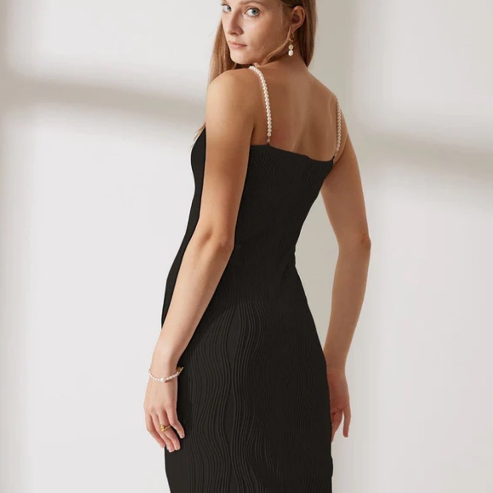 Black midi dress with pearl straps size M RIHOAS brand